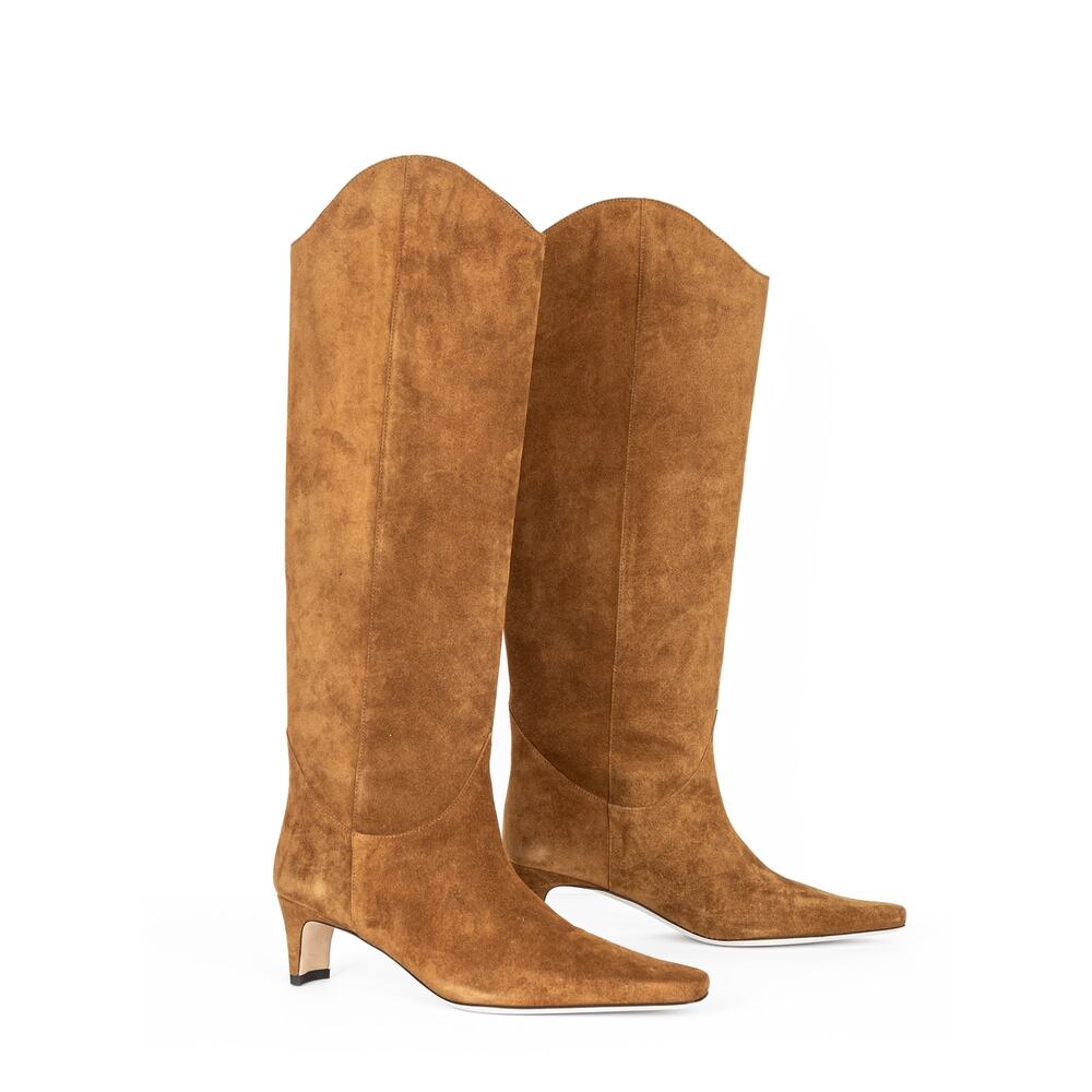 STAUD Western Wally Boots Tan Suede Tall Knee High Size 9 New